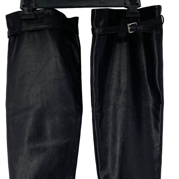 Asos Faux Leather Boots Sz 6 Over the Knee Adjustable Thigh Strap Buckle 3768 - Picture 2 of 16